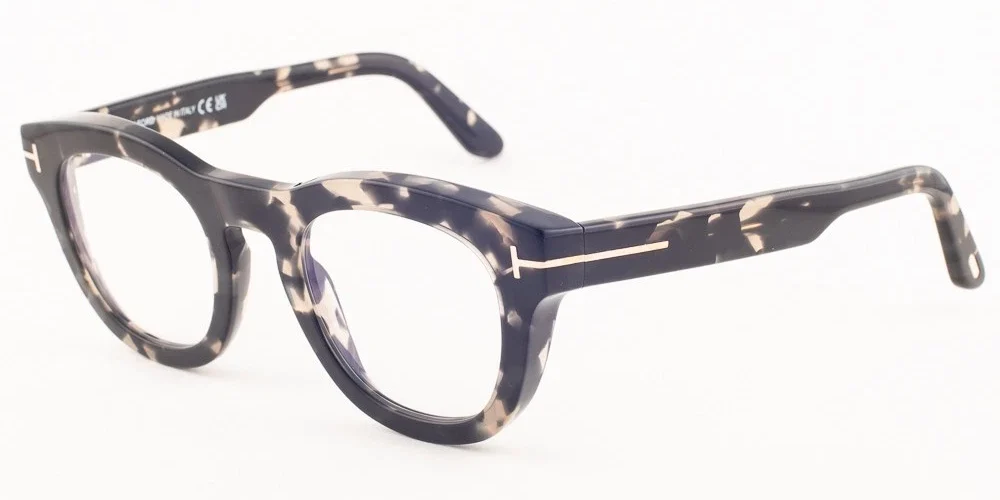 Tom Ford 5873 005 Striped Black Havana / Blue Block Eyeglasses TF5873-B 005 49mm