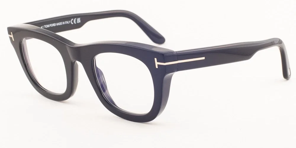 Tom Ford 5872 001 Shiny Black / Blue Block Eyeglasses TF5872-B 001 48mm