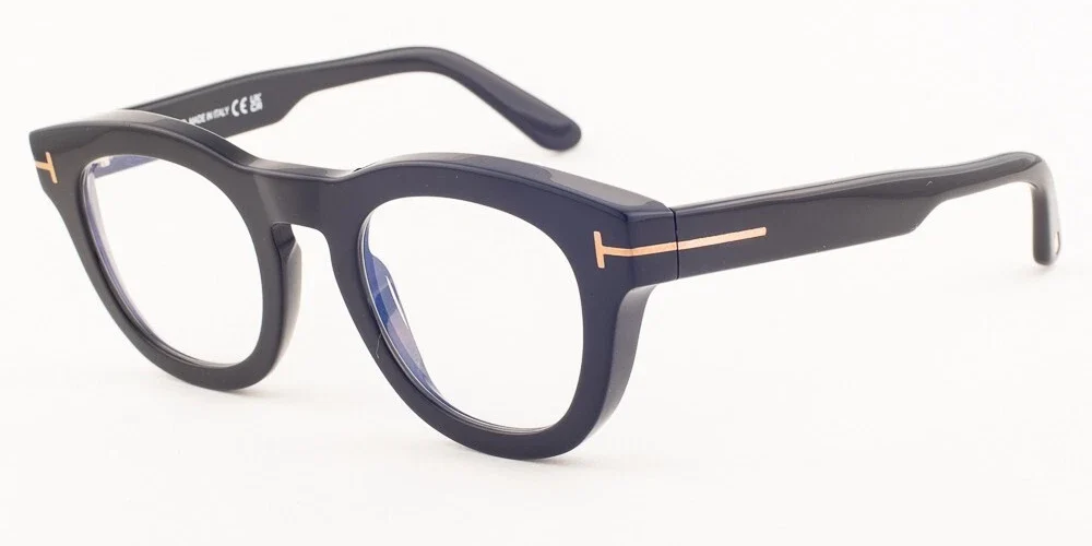 Tom Ford 5873 001 Shiny Black / Blue Block Eyeglasses TF5873-B 001 49mm