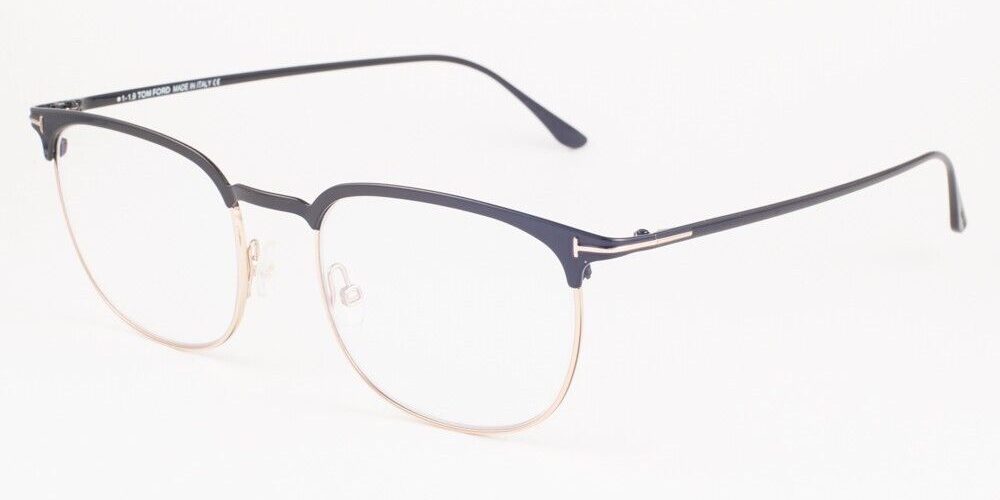 Tom Ford 5549 B 001 Shiny Black Gold Blue Block Eyeglasses TF5549-B 001 52mm